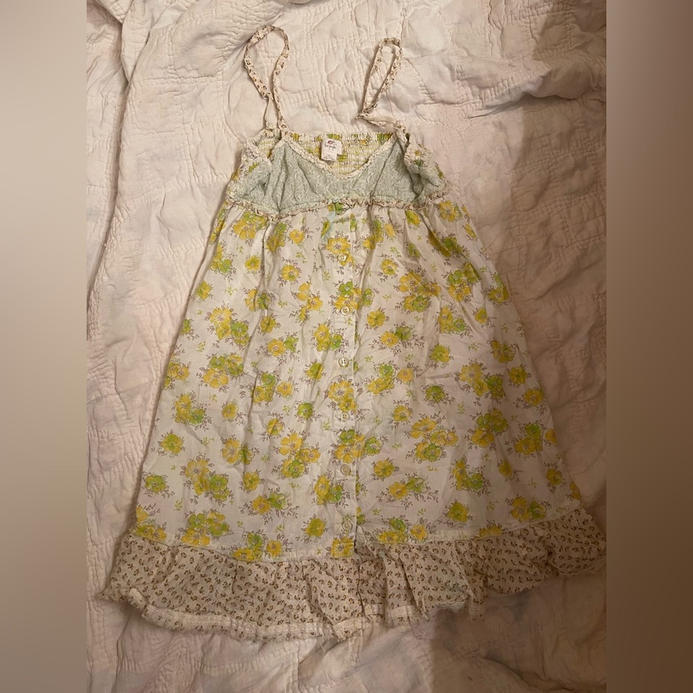 Free People Vintage Y2K Green Yellow Floral Babydoll Dress